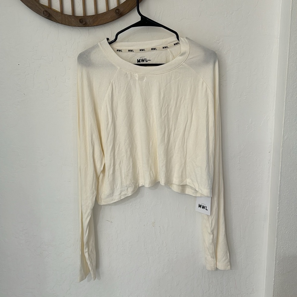 Madewell MWL Lighthouse Cream Off White Super Crop Ribbed Raglan Top XL - Picture 6 of 11